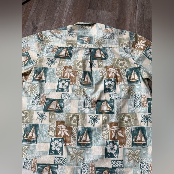 VTG Paradise Blue Hawaiian Shirt Short Sleeve Button Up Blue Brown Beige Size XL - Picture 5 of 9